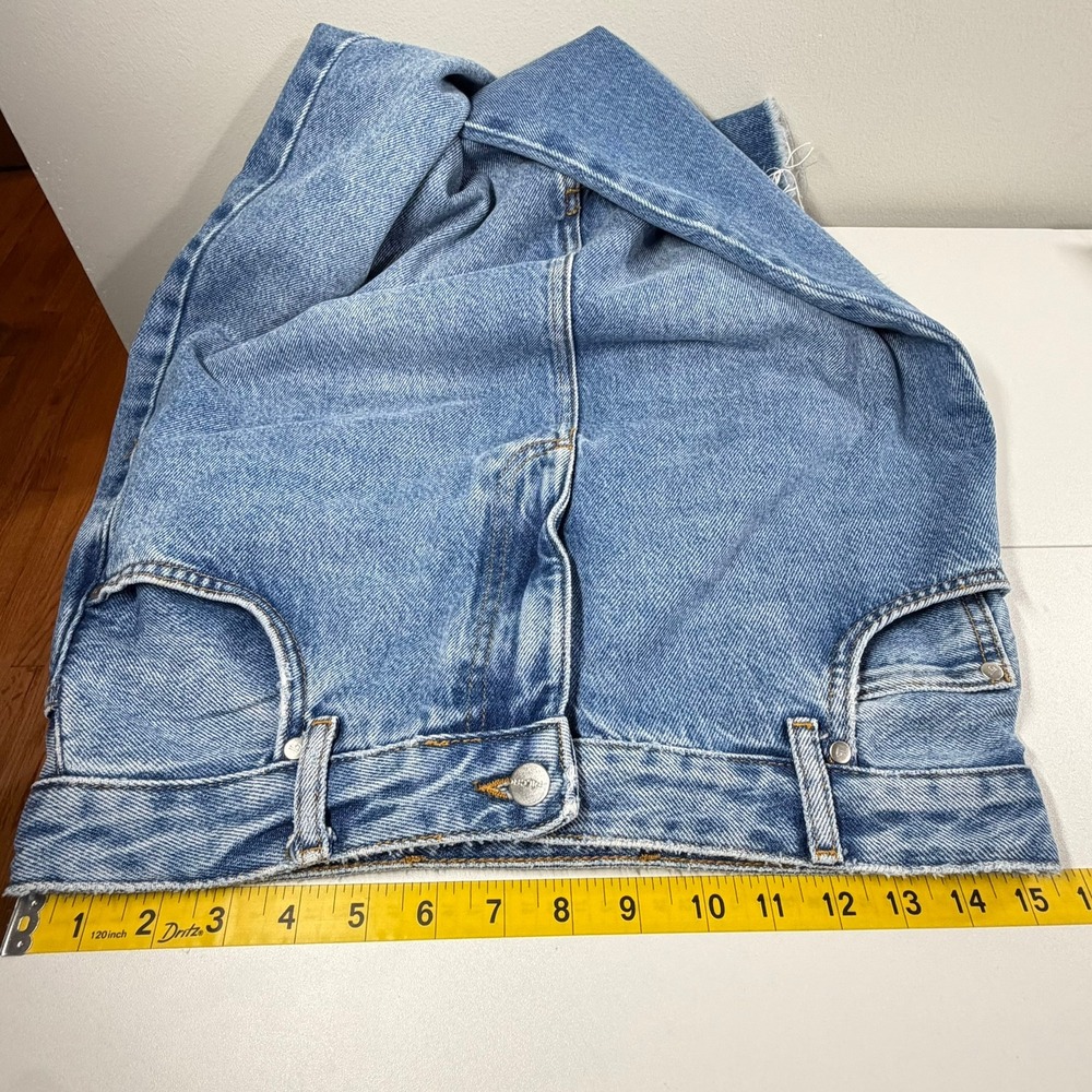 Anthropologie Pilcro Denim Maxi Skirt 12 Blue Jean Front Slit Distressed Raw - Picture 5 of 11